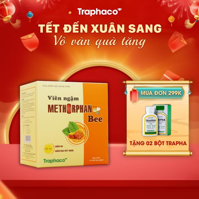 TPBVSK Viên Ngậm Methorphan Bee Traphaco - Hỗ Trợ Giảm Ho Giảm Đau Rát Họng Khản Tiếng Mất Tiếng