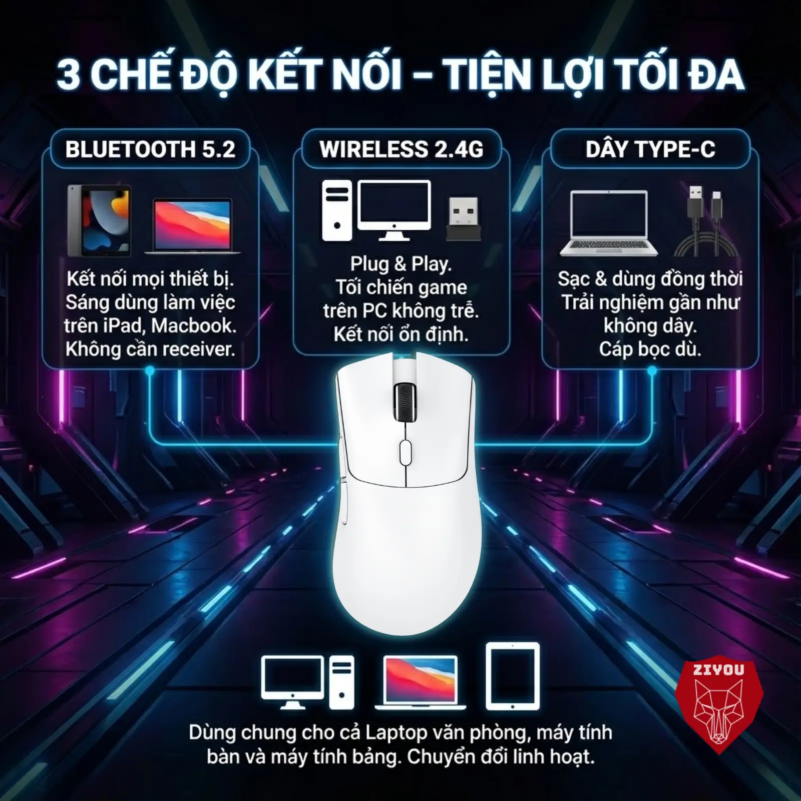 Chuột Gaming Không Dây Ziyou Attack Shark R1 Siêu Nhẹ Chip Paw3311 Cực Mạnh 3 Chế Độ Kết Nối Bluetooth / 2.4G / Type-C | BigBuy360 - bigbuy360.vn Chuột Gaming Không Dây Ziyou Attack Shark R1 Siêu Nhẹ Chip Paw3311 Cực Mạnh 3 Chế Độ Kết Nối Bluetooth / 2.4G / Type-C | BigBuy360 - bigbuy360.vn