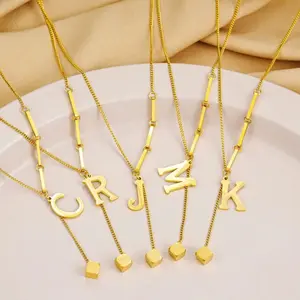 Valley . Jewellry V-010 Kalung Inisial Huruf Menjuntai untuk wanita Bahan Titanium Anti Karat