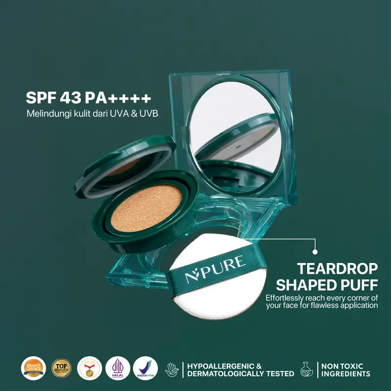 【Cushion】NPURE Centella Asiatica Flawless Matte Power Cushion / Cushion Kulit Jerawat / Skincare Infused /  Hypoallergenic / Dermatologically / Non-Acnegenic / Foundation Wajah / Concealer Berjerawat / Long Lasting 3