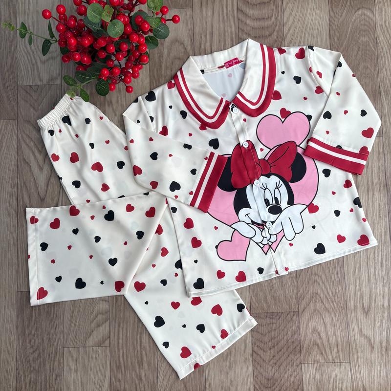 MẸ BING-TD12 10-40 kg Bộ đồ ngủ lụa trẻ em - Bộ bé gái tay lững quần dài - hoạ tiết in MICky KUromi Helokity,.......