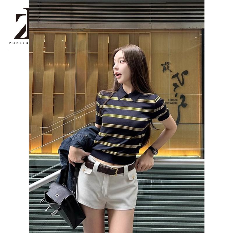 Áo dệt kim ngắn tay sọc cổ POLO