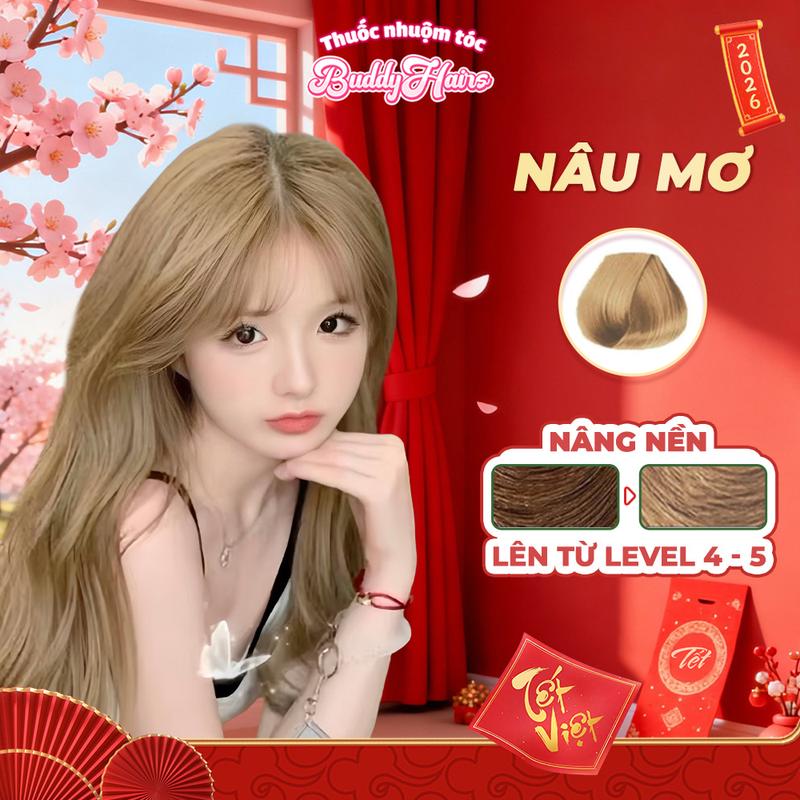 Thuốc nhuộm tóc NÂU MƠ của Buddyhairs tặng kèm găng tay mũ trùm trợ nhuộm tiện ích