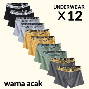 MH-12pcs-Celana Boxer Pria celana dalam boxer gt man pria boxer cowok Nyaman Lembut Katun Dewasa Pendek