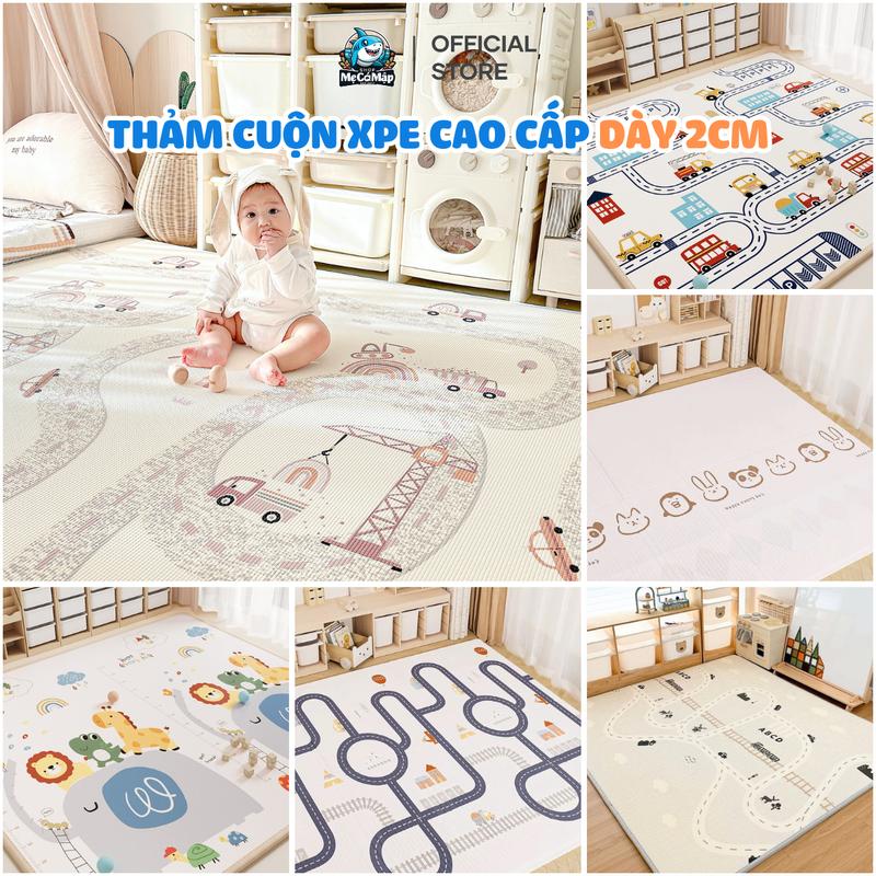 Thảm Cuộn Trải Sàn Pakey Cho Bé Dày 2cm Chống Nước Thảm Xốp Phủ XPE 2 Mặt Họa Tiết Cho Bé Tập Bò Tập Đi