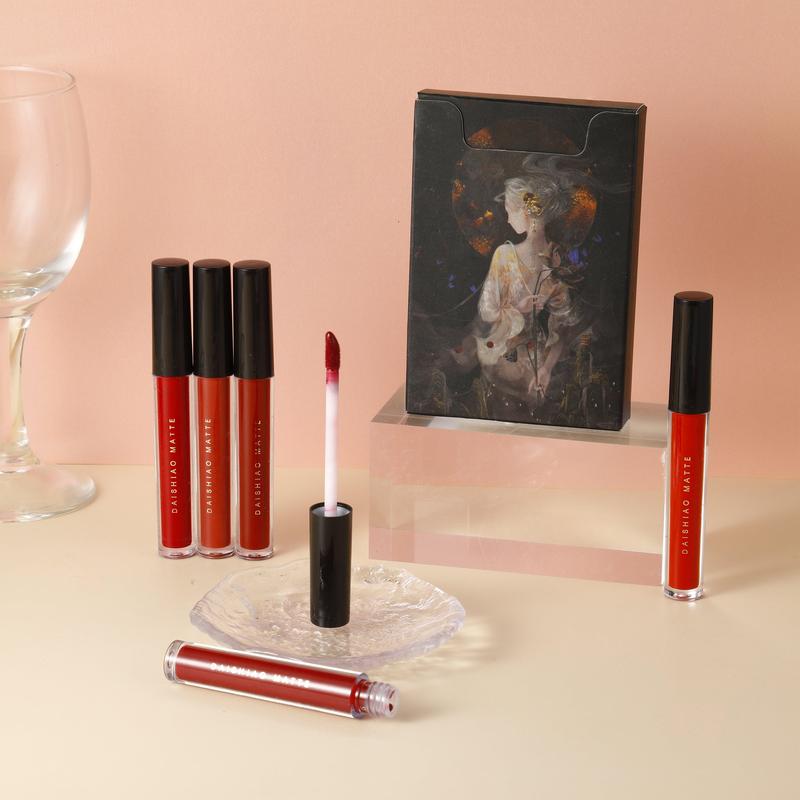 【Promo & COD】5Pcs Set Lipstik Matte Tahan Lama, Velvet Matte Liquid Lipstick yang Anti Air dan Tidak Transfer. Tersedia dalam Set Hadiah Lipstik Warna Nude Cokelat dan Set Lipstik Red Velvet. Cocok untuk Wanita dan Gadis.Kosmetik Bibir 5