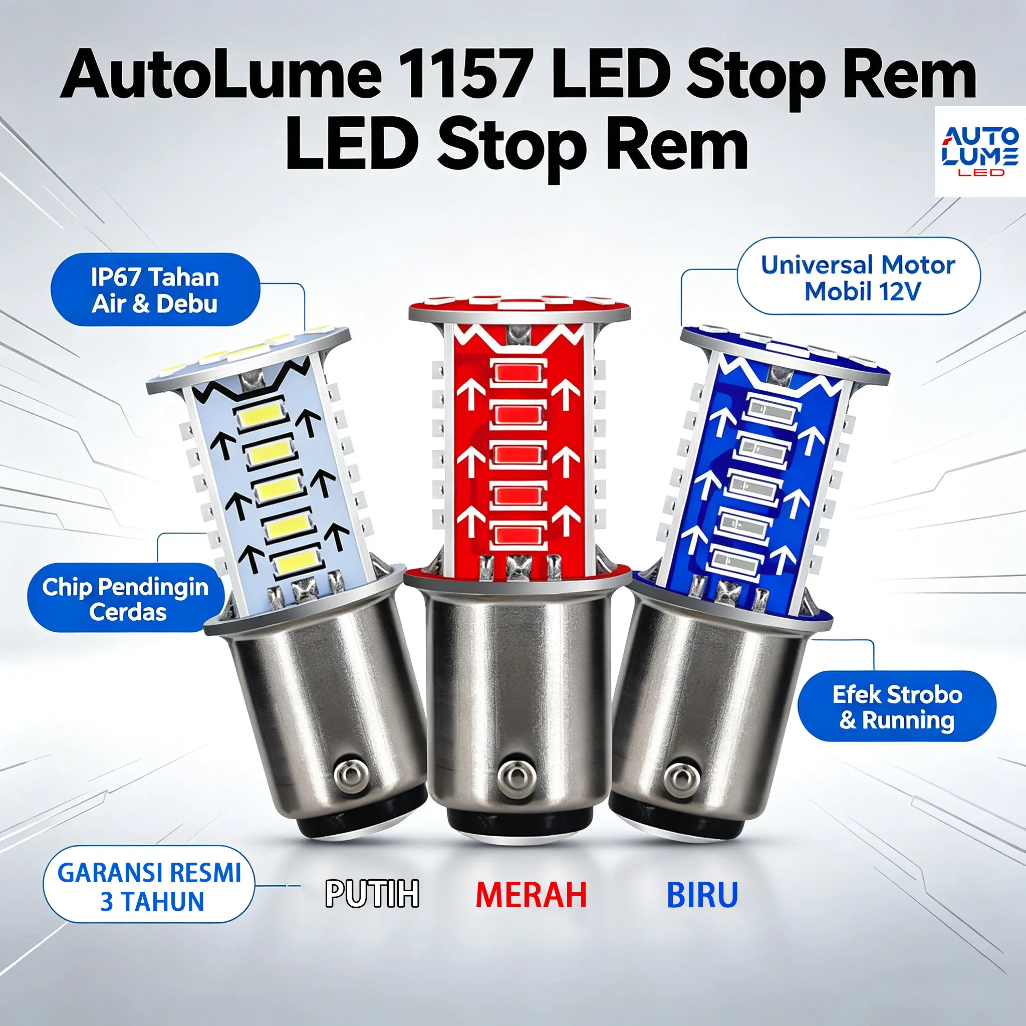 【Ready】utolume Lampu LED Stop Rem Lampu Rem Brake Strobo Senja Running/S25 1157 12V 30 mata motor mobil Universal GARANSI 3 TAHUN | IP67 Tahan Air & Debu | Chip Pendingin Cerdas | Efek Strobo & Running Unik | Lebih Aman Berkendara Malam Hari