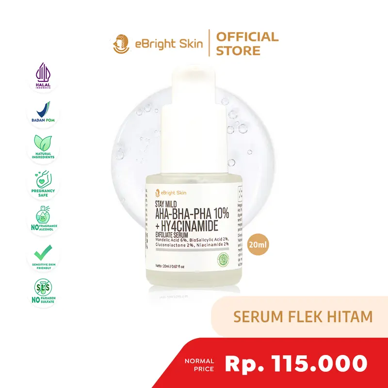 eBright Skin Serum Flek Hitam - Stay Mild AHA-BHA-PHA 10% + Hy4cinamide Exfoliate Serum 0