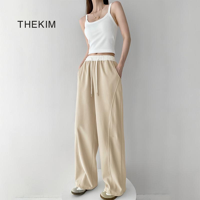 THEKIM Quần nỉ ống rộng phối cạp trắng quần dài ống suông thêu logo TK B330