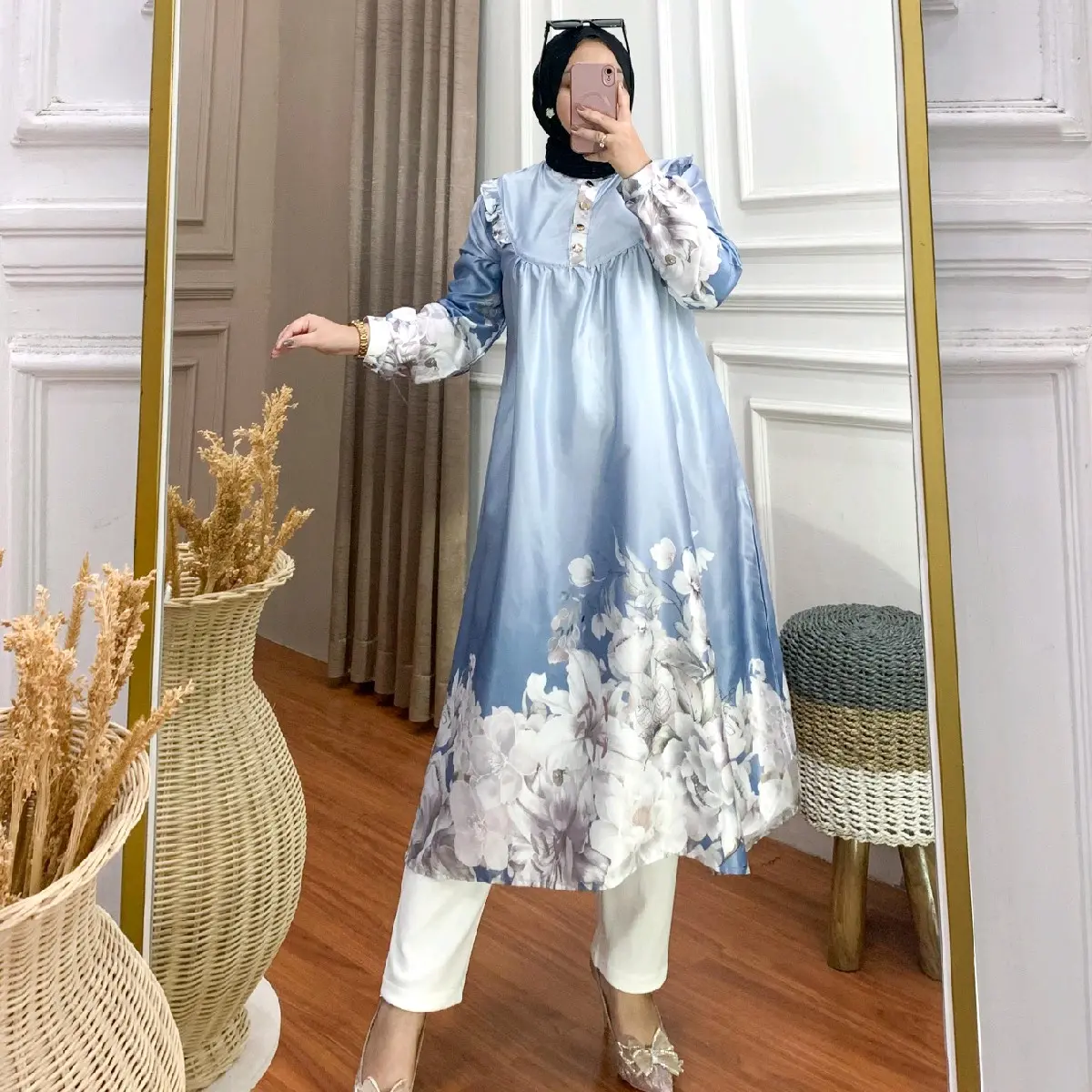 Aster Long Tunik armany silk motif seragaman kondangan