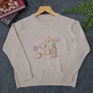 Sweater Rajut Wanita Motif Bunga Bordir | Lengan Panjang | Lembut & Adem