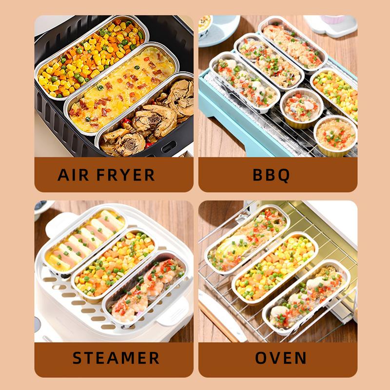 Product Introduction of 10PCS Mini Cake Pans Rectangular Aluminum Foil Baking Pans Cheesecake Containers. Double Thick Aluminum Foil Baking Pan Food Container for Heating Cooking Meal Prep Storage Freezer and Takeout 10