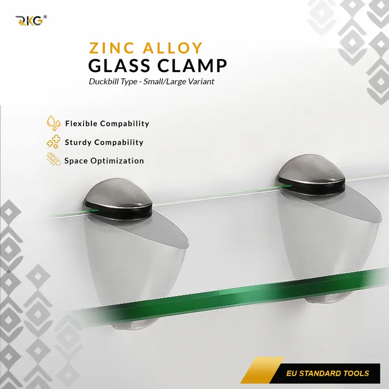 RKG Bracket Ambalan Kaca Tebal Duckbill Glass Clamp Zinc Alloy 0