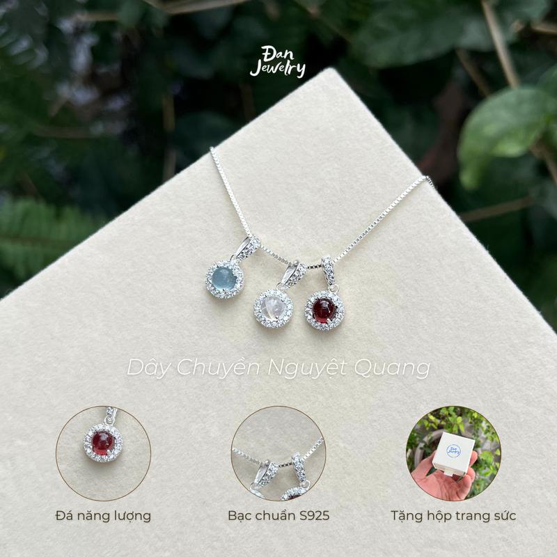 Dây chuyền nữ bạc 925 đá tròn Moonstone, garnet, aquamarine - Đan Jewelry - Dây chuyền Nguyệt quang - Xinh xắn, dễ thương DCNQ1 (Mua một, tặng một hộp đựng trang sức + nước rửa bạc miễn phí) 0
