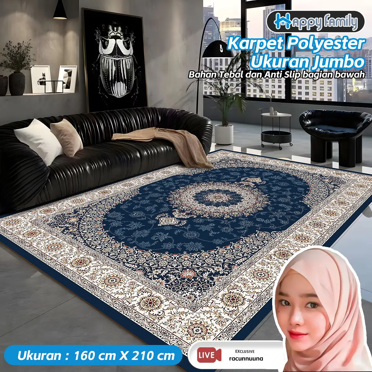 (HF) X Racunnuuna Karpet Polyester Jumbo UK 160x210CM Motif Eropa Aesthetic Tebal 5MM HIGH QUALITY