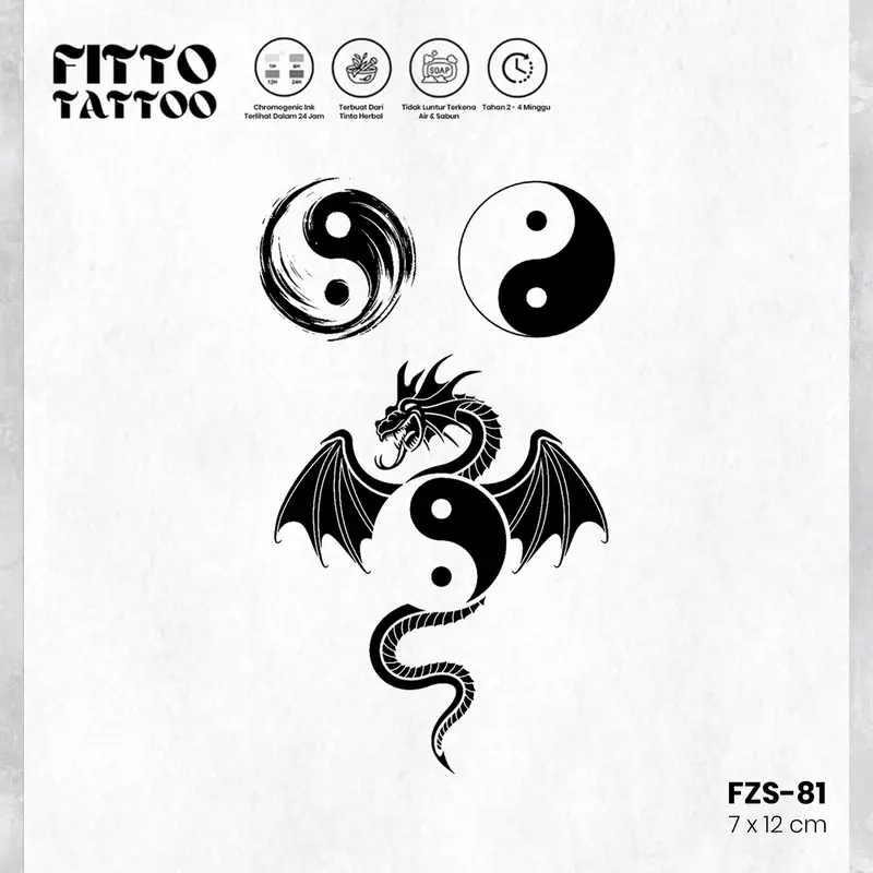 FITTO TATTO Tato Temporar Premium Semi Permanen FZS-66 Naga Ular Cobra 7x12 cm Tahan Air & Sabun Herbal Chromogenic Ink 3