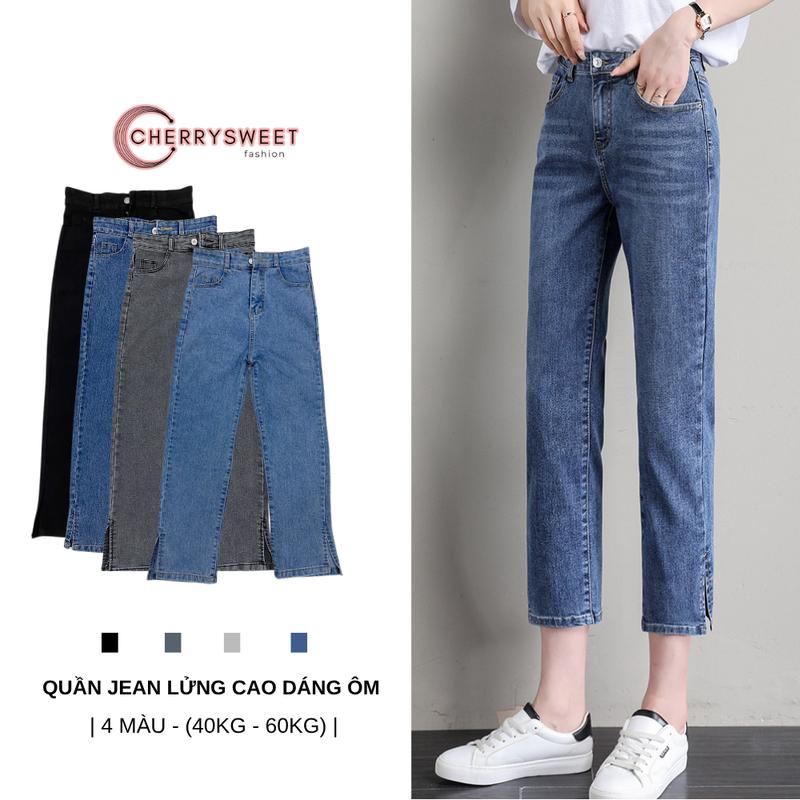 Quần Jean Ống Đứng Nữ Xẻ Gấu CHERRYSWEET, Quần Jean Dáng Suông Lửng Phong Cách Hàn Quốc Dễ Phối Đồ T031