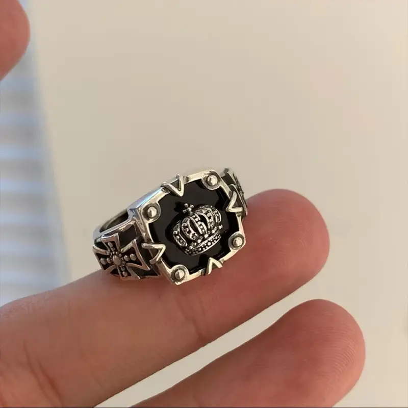 ￼Cincin Pria Mahkota Raja Gaya Retro HipHop Punk Model Terbuka 2
