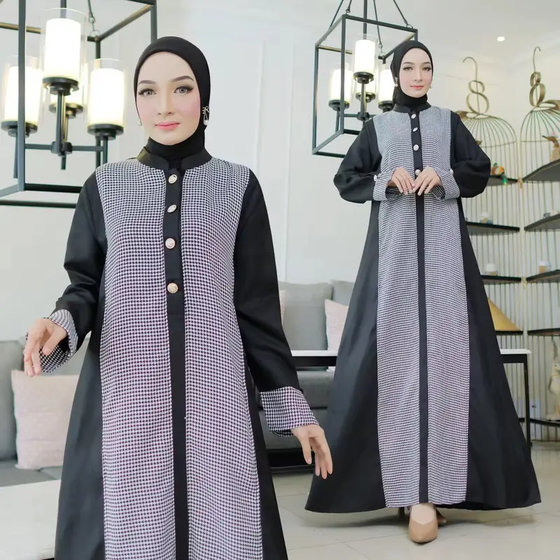 Gamis Set Hijab Motif Cuci Gudang Promosi Wanita Muslim Nyaman Dress Dewasa Lebaran 1