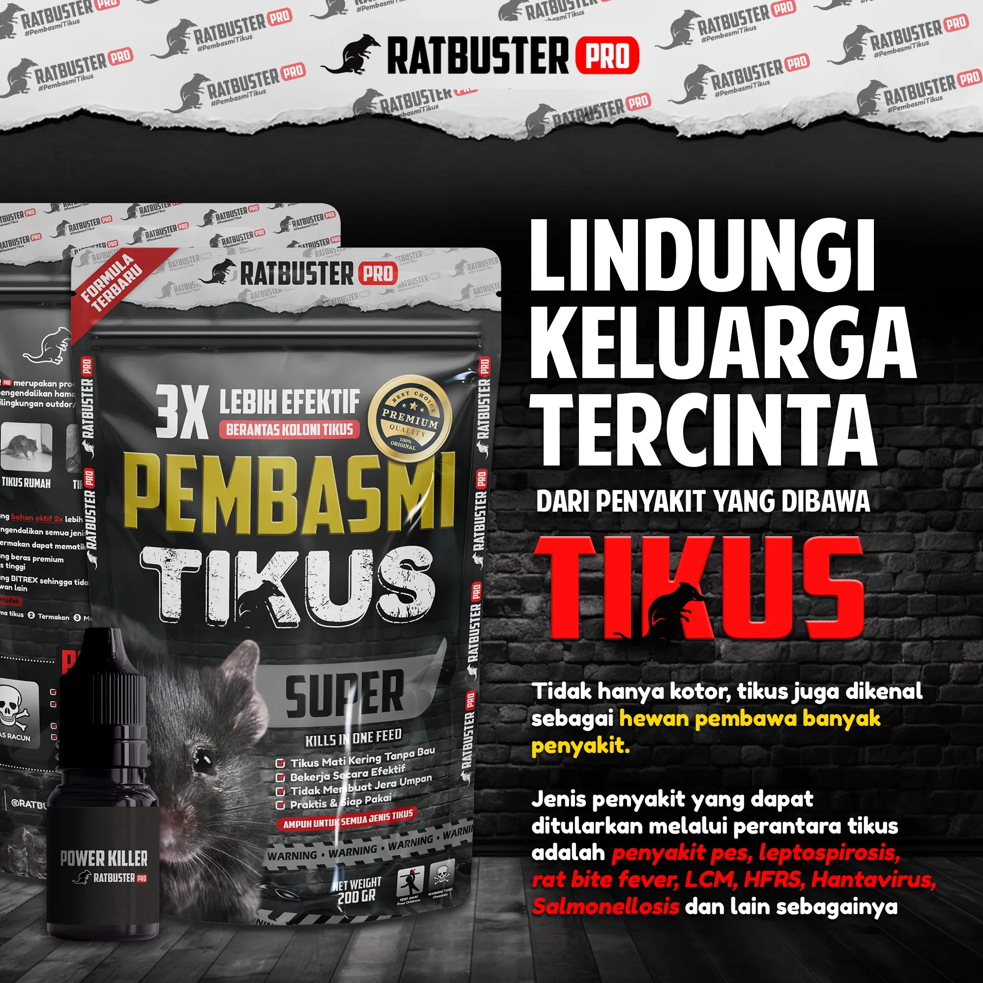RATBUSTER PRO - Racun Tikus Super Ampuh Formula Terbaru, Berantas Tuntas Koloni Tikus (100% ORIGINAL)