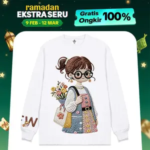 Oversize Outfit Clothes | Kaos Lengan Panjang Tangan Karet |Karet Digital Printing | Motif Cewek Bunga | Motif Gadis Kacamata Lucu | Korean Style | Bahan Cotton