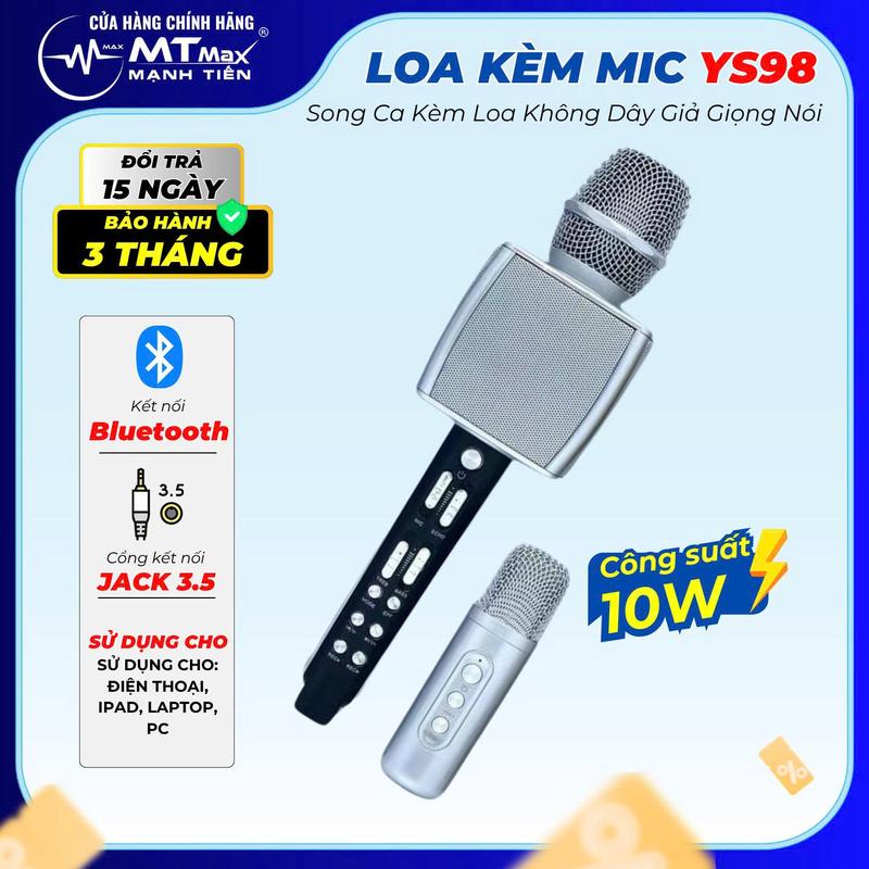 Micro Bluetooth YS 98 Karaoke Kèm Loa Song Ca Không Dây Tiện Lợi Điều Chỉnh Âm Lượng Echo, Hiệu Ứng Đổi Giọng Hút Tiếng Hát Hay, Chống hú siêu tốt