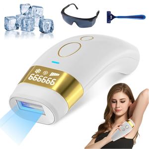 IPL脱毛、氷冷ケア付き。女性・男性向け。照射回数：999,999回。痛みのないレーザー脱毛器。調整可能なレベル5段階。脚・脇の下・腕・顔・体・脇の下・脚・ビキニエリアに対応。長期間の効果。有線タイプ。