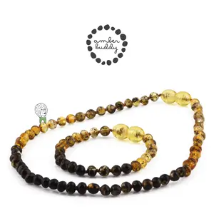 Amber Buddy | XB44RG1 Kalung & Gelang Amber Bayi Rainbow Green Glossy - 32cm & 14cm.