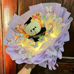 buket boneka mix kupu² led & 2 coklat silverqueen ukuran 55gr, free packing dan kartu ucapan - Dolls Toys