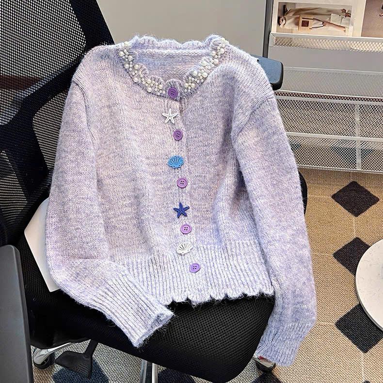 (HÀNG QC) Áo len kiểu nữ AL700 chất lông thỏ họa tiết đính ngọc sao biển dễ thương khoác cardigan dày dặn thu đông Hàn Quốc Kozoda