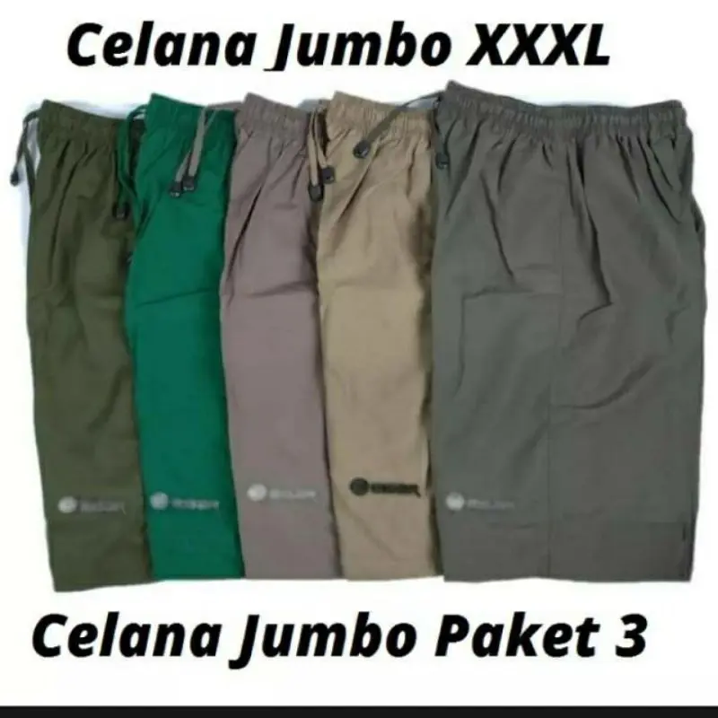 Paket 3 Celana kolor Jumbo Pria Ukuran XL 3XL 4XL 5XL Bahan Parasut 1
