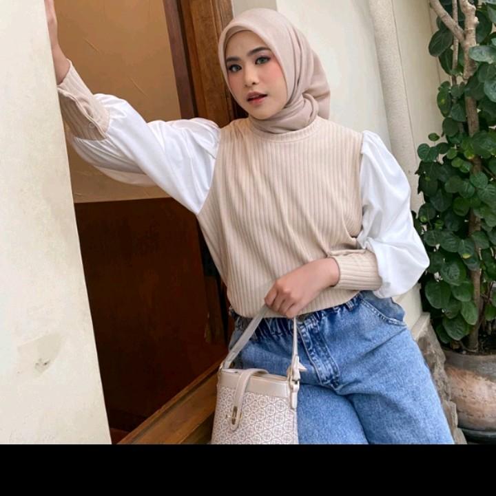 Atasan wanita oat - Atasan kekinian - Puff sleeve tope Cewek Casual 2