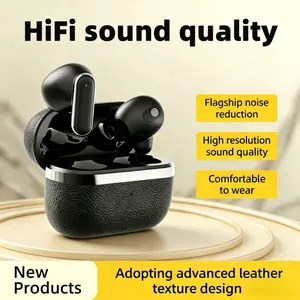 Headphone TWS Q59 Mewah, Earphone Wireless Tekstur Kulit, Earbuds Bluetooth Noise Reduction, Headset Nirkabel HIFI untuk Sehari-hari
