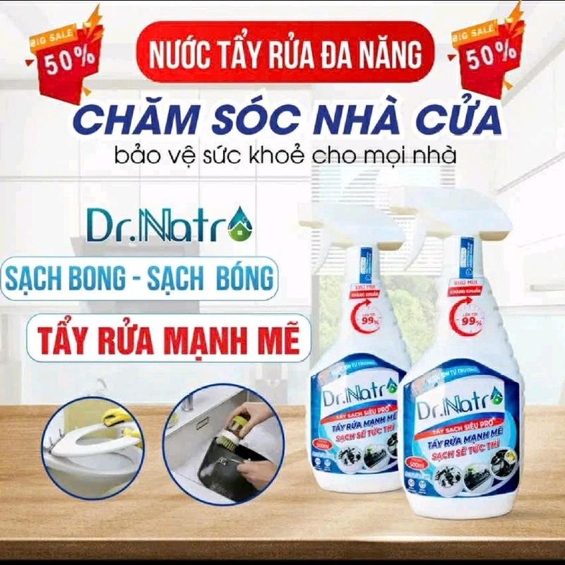 Combo 2 chai Chất tẩy đa năng Dr Natro nước tẩy đa năng 500ml làm sạch không gây dị ứng nước tẩy bồn cầu giấy bạc tay nước lau bếp nu octay rua