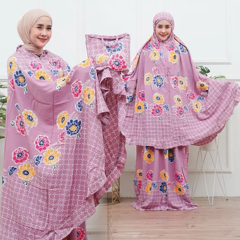 Mukena Cap Batik Rayon Premium Tsuroya Dewasa Muslim Polka Dot Bunga 3