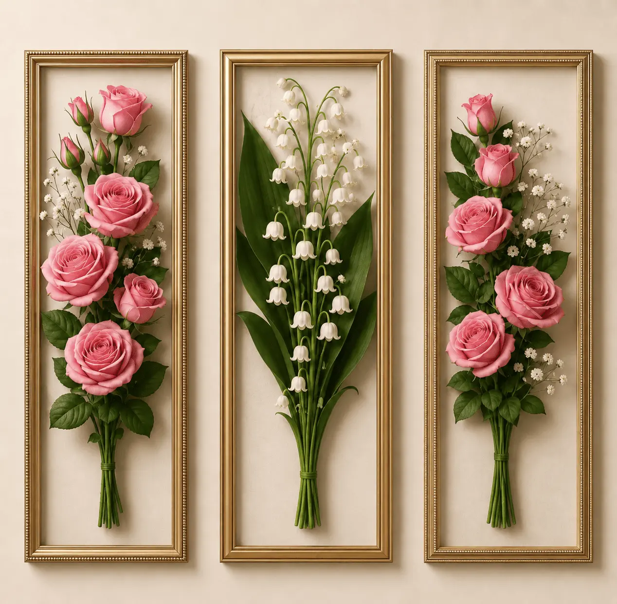 LANGSUNG KIRIM 3 pcs hiasan dinding Estetik 3D gambar bunga mawar pink background putih 10X28CM