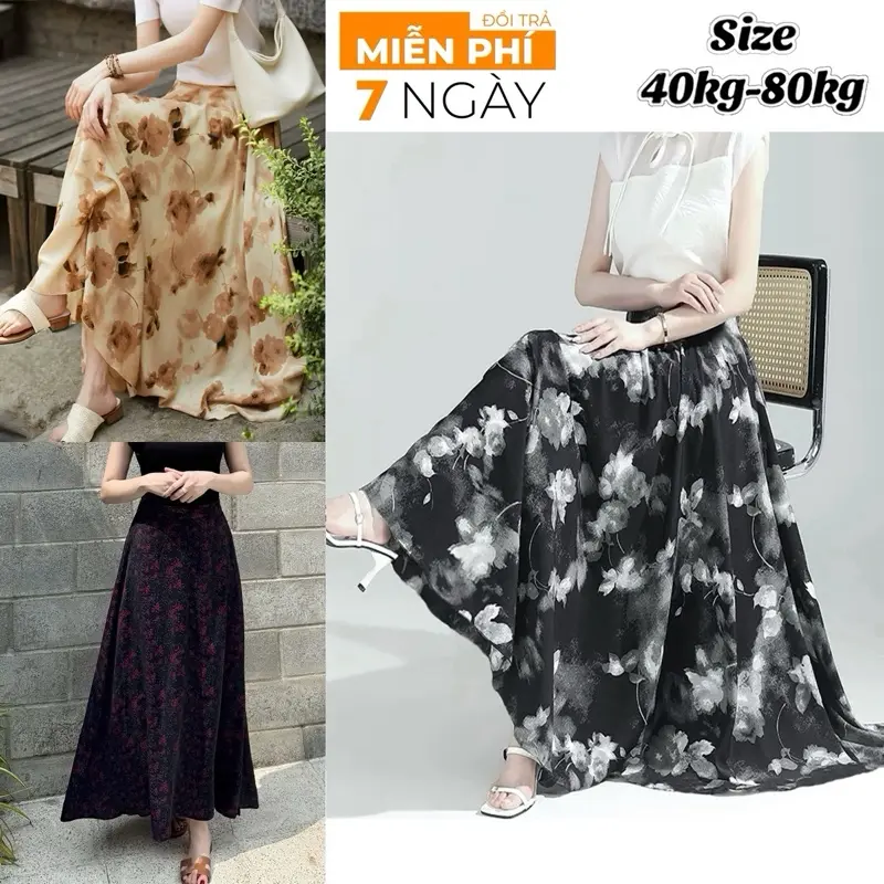 Chân Váy Dài Dáng Xoè - Vải Rất Đẹp - Có Túi - Có Lót Trong - Giấu Bụng - Che Khuyết Điểm - size 40kg-80kg (Big size) - Nữ Women
