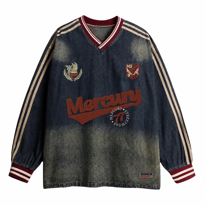 Áo sweater jean thêu xù màu wash M2 cao cấp, áo thun dài tay vải jean cao cấp