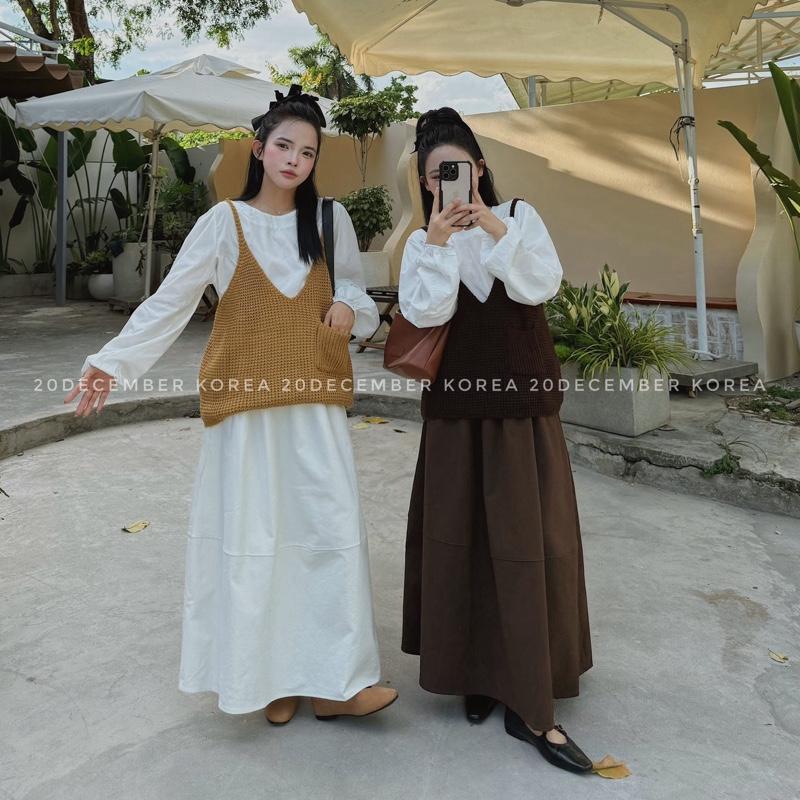 20DECEMBER - Set áo gile len kèm sơ mi tay bồng