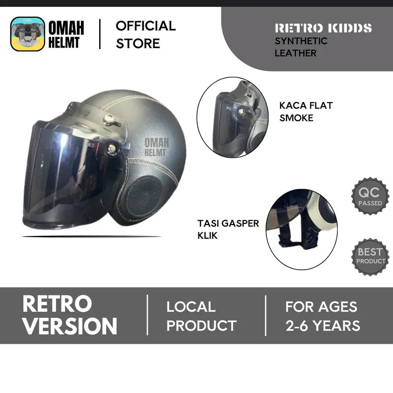 Helm Bogo Anak Retro Polos Laki Laki Perempuan Usia 2 3 4 5 6 Tahun Kaca Datar Helem Motorcycle Cembung 3