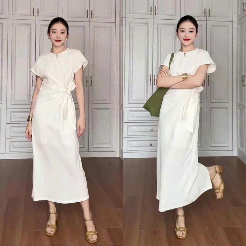 Váy linen dáng suông, đầm nữ dáng dài dây eo tạo điểm nhấn, thiết kế hai lớp vải mềm mát, trẻ trung nữ tính  V198