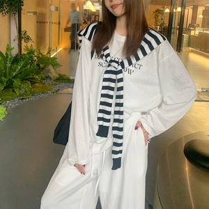 Women's Letter Snowflake Lace Long Sleeve T-Shirt, Fall Loose Thin Hoodie, Inner Layer Bottoming Shirt, Casual Fashion Top 3584 Womenswear Crewneck