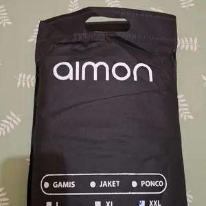 Aimon Jas Hujan Unisex Warna Pastel Setelan Jaket & Celana Tebal Waterproof Parasut PVC 0.25 Elastis dengan Karet Selangkang dan Sablon Logo Menyala Ukuran L XL XXL