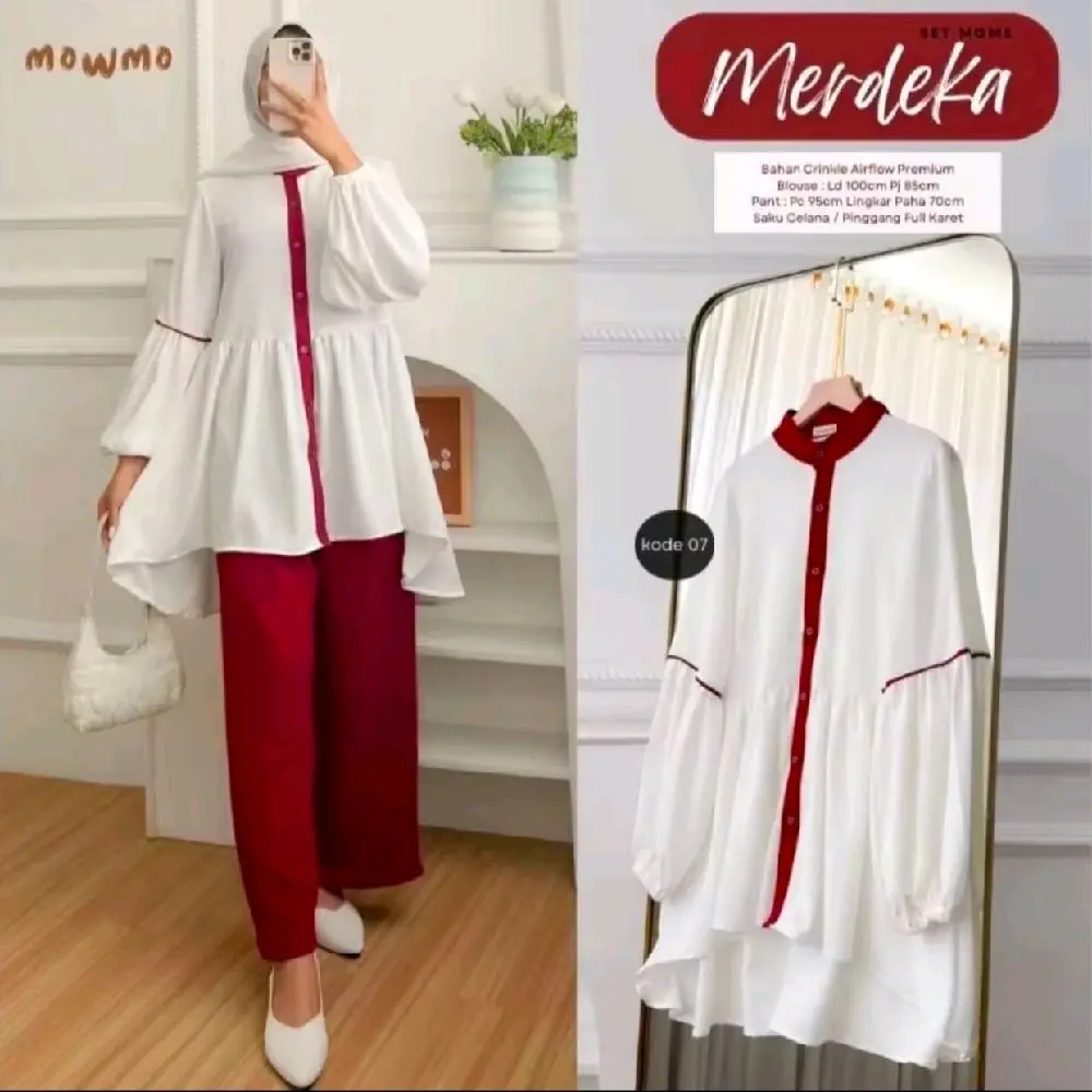 READY STOK - Setelan Setcel Merah Putih Kemerdekaan 17 Agustus Keren Dan Modis Kekinian Celana Panjang Sport Muslim