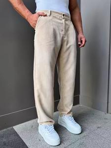 Pantalones de trabajo de pana vintage para hombre, estilo formal de pierna recta, diseño casual con cierre de botones, para todas las estaciones