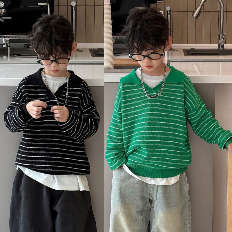 (CHẤT RẤT MỎNG, FORM RẤT RỘNG) ÁO LEN ĐAN RẤT MỎNG DÀI TAY (không kèm áo trắng bên trong) CÓ CỔ CHỮ V HAI MÀU XANH LÁ VÀ ĐEN THỜI TRANG PHONG CÁCH CHO BÉ TRAI VÀ BÉ GÁI l MOJIKIDS
