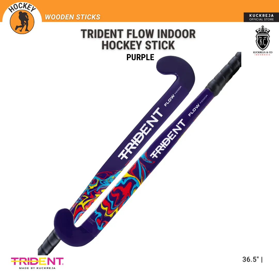 Trident Flow Indoor Hockey Stick Purple - Stik Hoki 36.5 Inci Bahan Kayu Diperkuat Fiberglass dengan Kualitas Tinggi Untuk Pemain Diatas 155 cm
