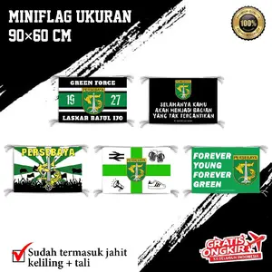 BENDERA MINIFLAG PERSEBAYA UKURAN 90×60/120×80/150×100 SUDAH JAHIT KELILING + TALI bonek