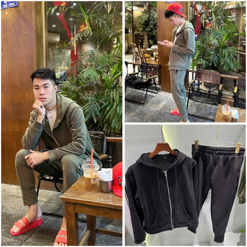 Bộ Nỉ Trơn Hoodie Nam BN28 Họa Tiết Khóa Zip Chất Liệu Nỉ 2 Da Tầu Thời Trang Nam