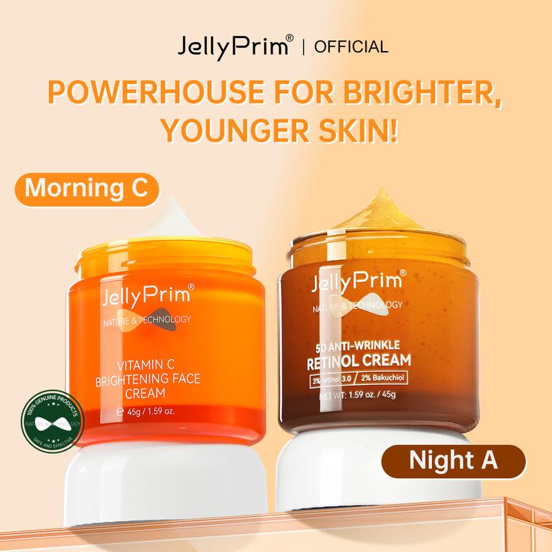Bộ Đôi Phát Sáng Và Tái Tạo Phát Sáng Và Dưỡng Ẩm Vitamin C JellyePrim 30g Kem Dưỡng Ẩm Làm Sáng Vitamin C + Kem Retinol 5D 30g Làm Sáng Nốt Dưỡng Ẩm Giúp Giảm Tối Thiểu Nếp Nhăn Tăng Cường Sức Sống Cho Da Sử Dụng Buổi Sáng Và Tối Bộ Chăm Sóc Da